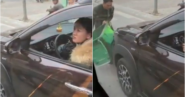 VIDEO: Nữ tài xế lái ô tô 'ủn' thùng rác đi quanh phố phường