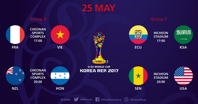Lịch thi đấu U20 Việt Nam hôm nay, Lịch U20 thế giới 25/05