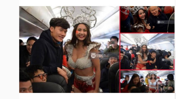 Báo Thái Lan nói gì về người mẫu bikini trên máy bay chở U23 VN?