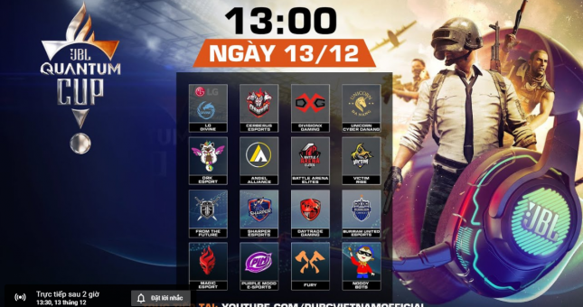 Trực tiếp PUBG JBL Quantum Cup hôm nay 13/12