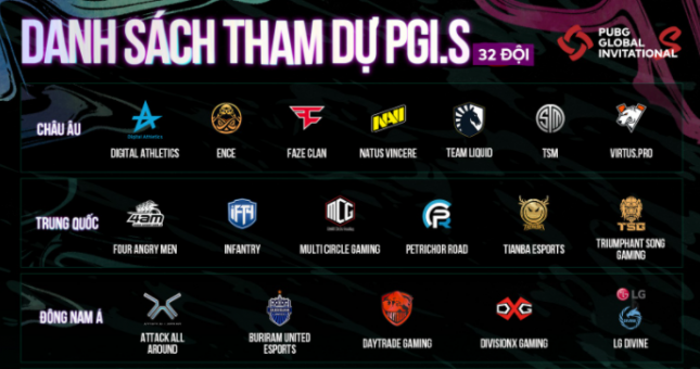 Danh sách 32 đội tuyển tham dự PUBG Global Intivational.S (PGI.S)