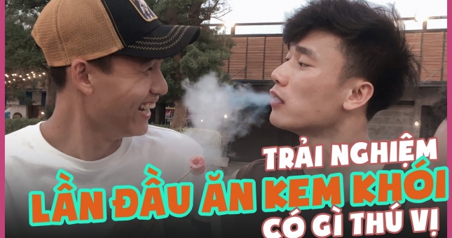 VIDEO: Biểu cảm của Quang Hải, Đức Chinh, Tiến Dũng, Thành Chung, Việt Anh trải nghiệm lần đầu ăn kem khói