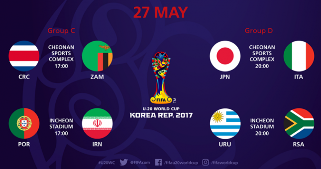 Lịch thi đấu U20 thế giới 2017 ngày 27/5