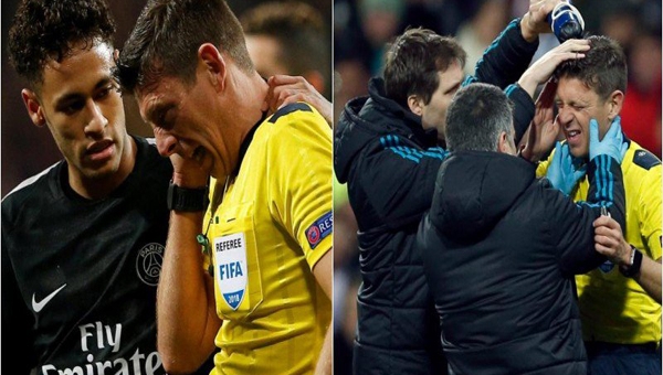 Neymar sút bóng trúng mặt trọng tài trong trận thua Real