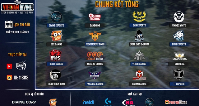 Chung kết PUBG VietNam Divine với hàng loạt tên tuổi lớn 