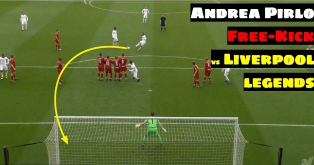 VIDEO: Pirlo sút phạt đẹp mắt vào lưới Liverpool ở tuổi 39