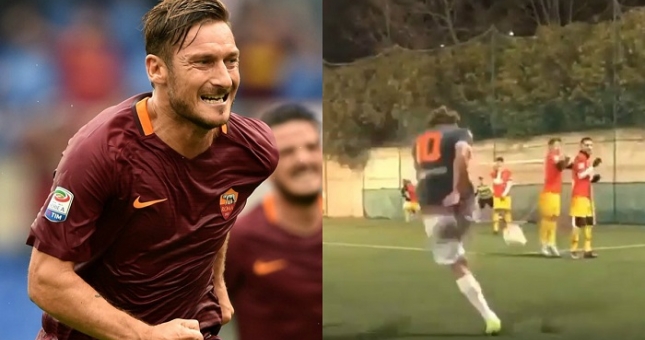 VIDEO: Huyền thoại Totti lập siêu phẩm sút phạt trên sân... đá phủi