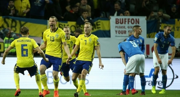 Italia thua Thụy Điển trong trận play-off tranh vé dự WC