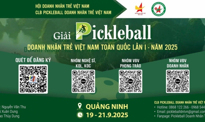 Giải Pickleball Doanh nhân trẻ toàn quốc lần thứ I năm 2025: Giải thưởng lên tới 1,5 tỷ đồng