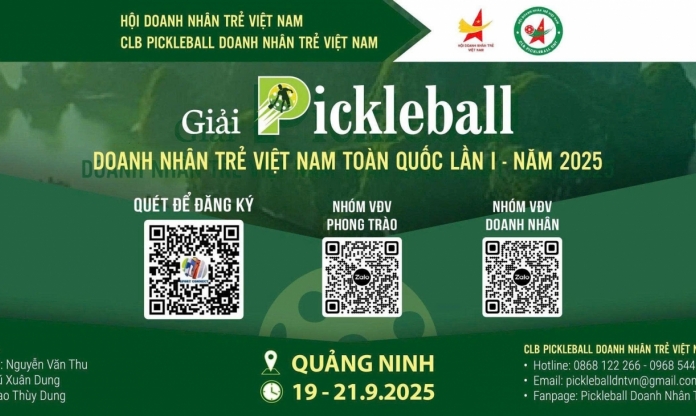 Giải Pickleball Doanh nhân trẻ toàn quốc lần thứ I năm 2025: Giải thưởng lên tới 1,5 tỷ đồng