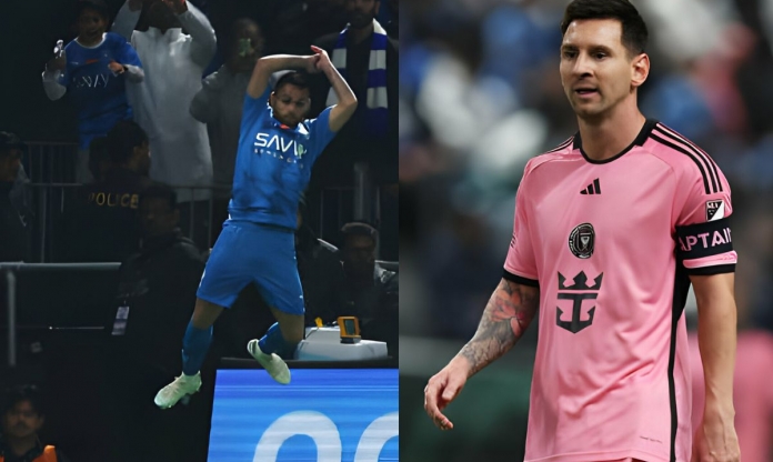 Cầu thủ Al Hilal thực hiện màn ăn mừng 'siu' của Ronaldo trước Messi