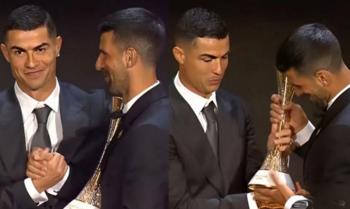 Khoảnh khắc 'GOAT' trao giải cho 'GOAT' tại Globe Soccer 2025