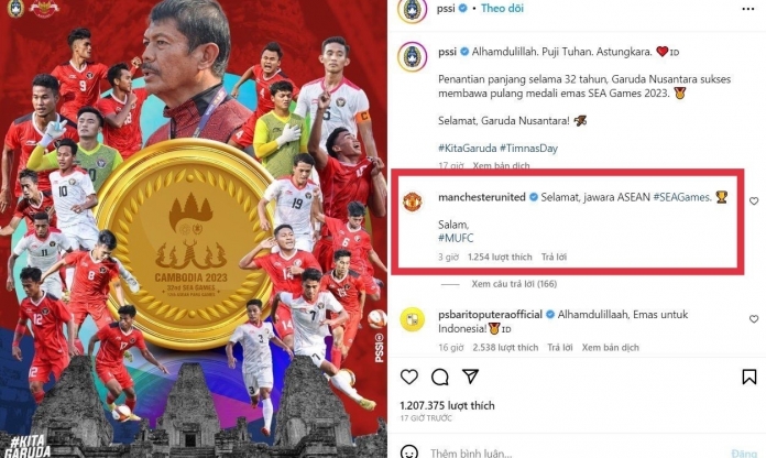Giành HCV SEA Games sau 32 năm, U22 Indonesia được Man Utd chúc mừng