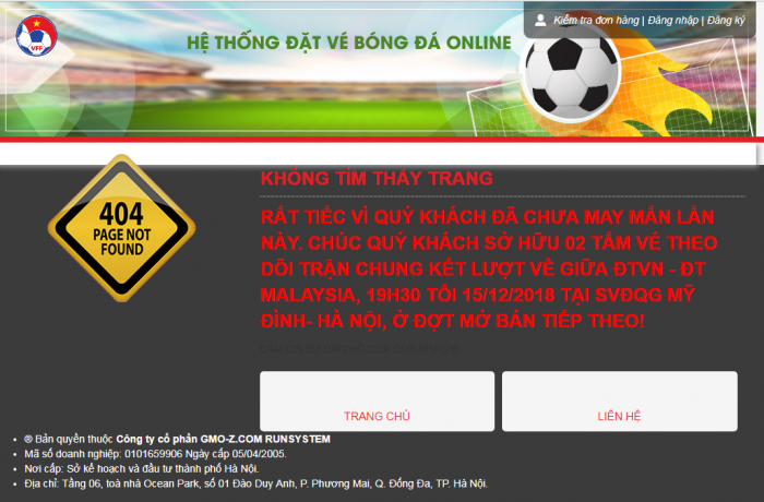 Hệ thống tiếp tục 'sập' trong ngày mở bán vé xem chung kết AFF Cup