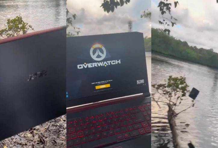 Chàng trai quăng laptop xuống sông để cai nghiện game online