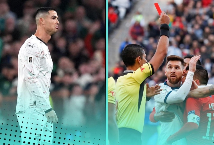 Ronaldo nhận thẻ đỏ nhiều gấp 4 lần Messi