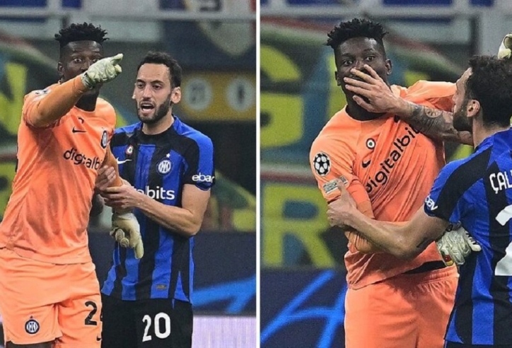 Hai cầu thủ Inter suýt 'choảng nhau' ngay trên sân bóng