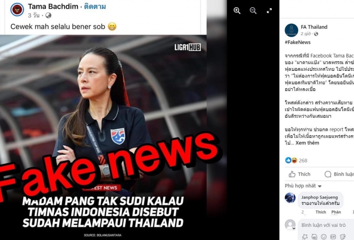 LĐBĐ Thái Lan đính chính tin giả gây chia rẽ quan hệ với Indonesia