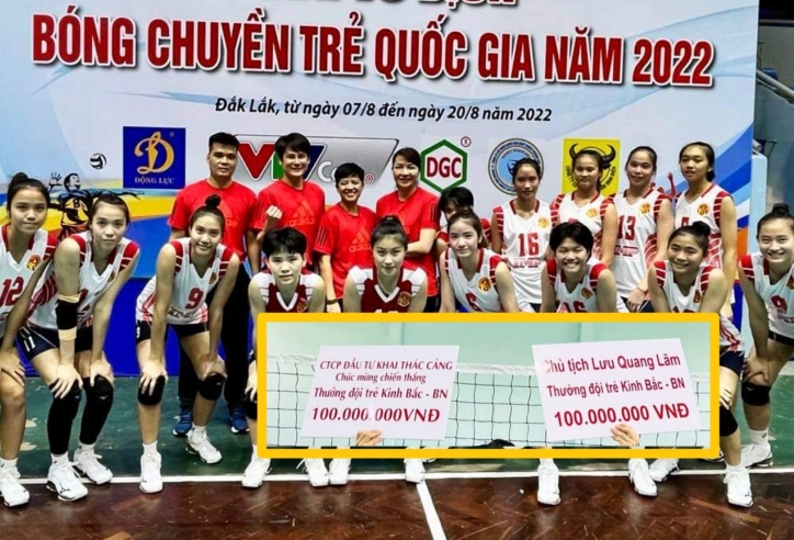 Thắng HCĐG, đội bóng chuyền trẻ Kinh Bắc Bắc Ninh nhận thưởng khủng