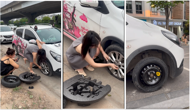 Nữ tài xế VinFast Fadil gây sốt khi tự thay lốp xe: Phải nhờ người thân hướng dẫn nhưng tiết kiệm 1 triệu đồng