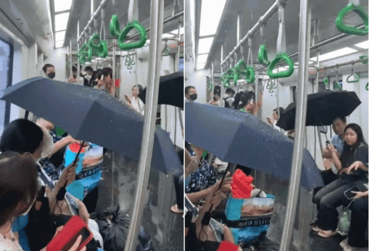 Hà Nội: Tàu metro Cát Linh - Hà Đông bị 'dột', hành khách phải che ô suốt chuyến đi