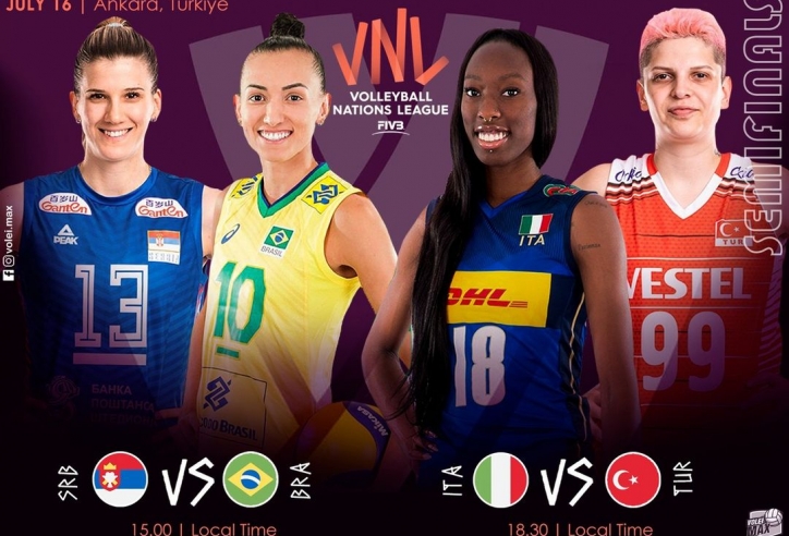 Lịch thi đấu bán kết giải bóng chuyền nữ VNL 2022 ngày 16/7