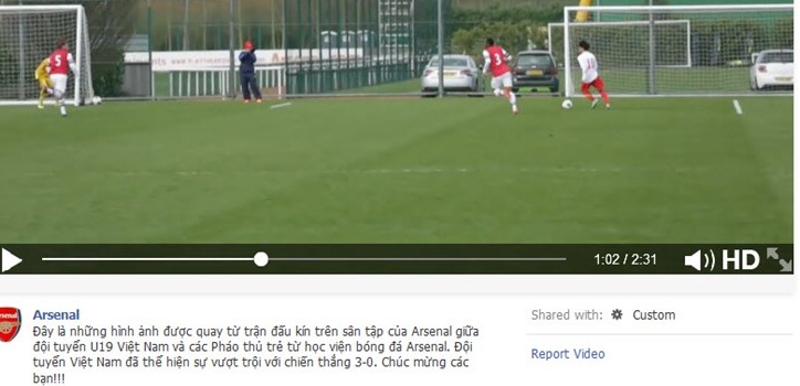 VIDEO: U19 Việt Nam lại được Arsenal ca ngợi bằng clip