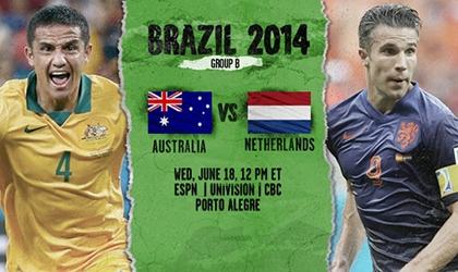Link sopcast Australia vs Hà Lan World Cup 2014, 23h ngày 18/6
