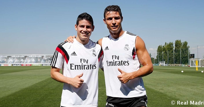 Ronaldo và James Rodriguez trong buổi tập đầu tiên
