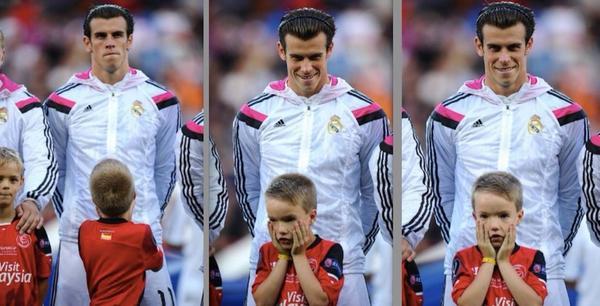Cậu bé giật mình khi được đứng trước Gareth Bale