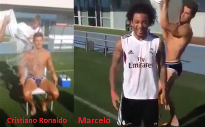 VIDEO: Cristiano Ronaldo và Marcelo trả lời thử thách xô nước đá