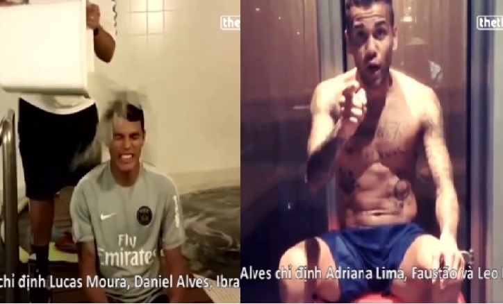 VIDEO: Thiago Silva và Daniel Alves dội nước đá làm từ thiện
