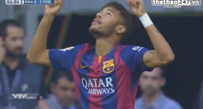 VIDEO: Phút thứ 4, Neymar mở tỉ số (Real Madrid - Barcelona)