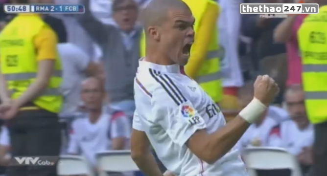 VIDEO: Phút 50-Pepe nâng tỉ số lên 2-1 cho Real (Real Madrid - Barcelona)