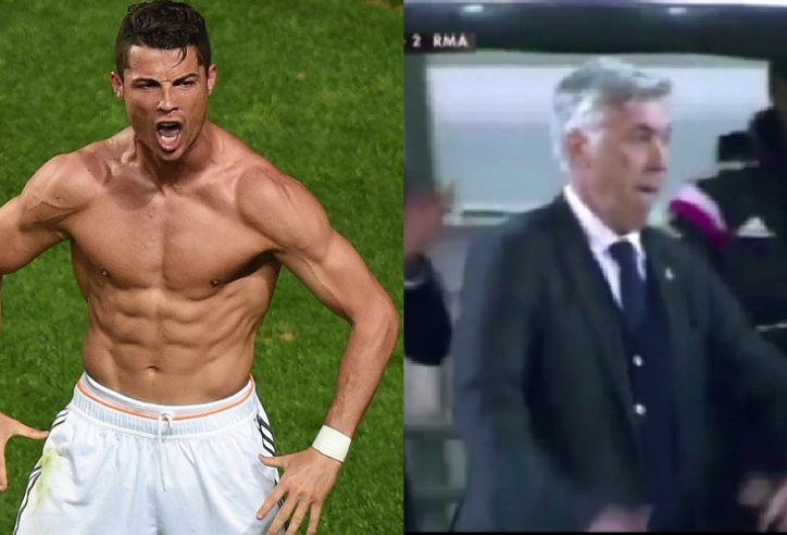 VIDEO: HLV Ancelotti hài hước ''nhái'' điệu ăn mừng của Ronaldo