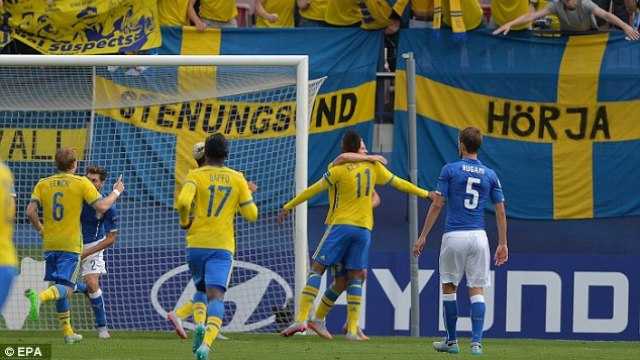Video clip bàn thắng: Italia 1-2 Thụy Điển (U21 Châu Âu)