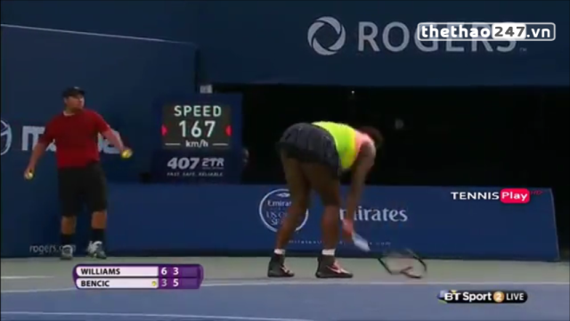VIDEO: Serena đập nát vợt vì thua đối thủ 18 tuổi tại Roger Cup