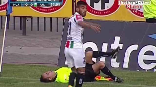 VIDEO: Trọng tài biên giả vờ chấn thương khiến cầu thủ bị đuổi oan
