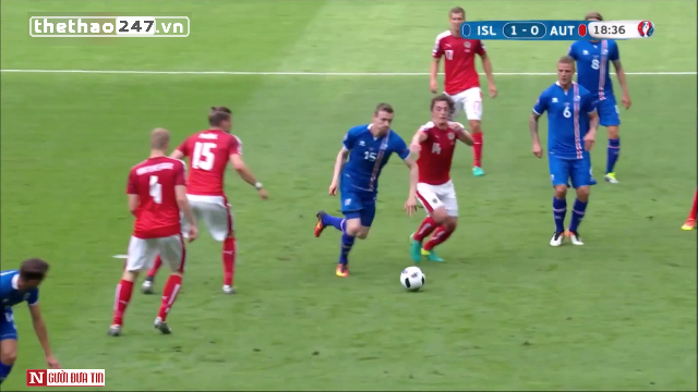 VIDEO: Bodvarsson mở tỷ số (Iceland 1-0 Áo)