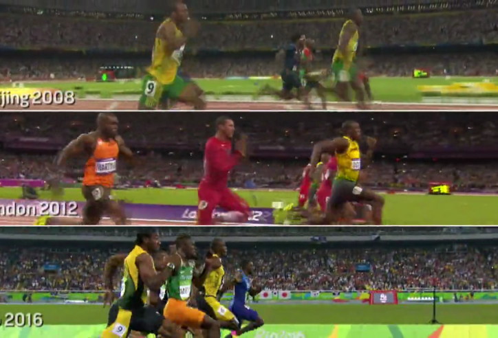 VIDEO: So sánh tốc độ của Usain Bolt ở ba kỳ Olympic