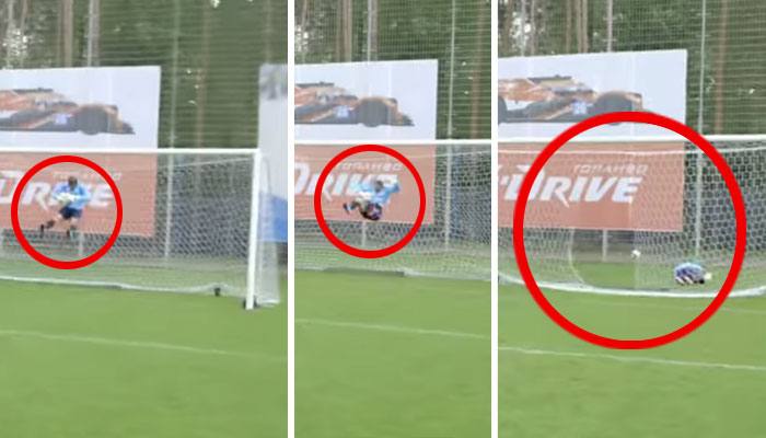 VIDEO: Cú 'nã đại bác' khiến cả bóng lẫn thủ môn bay vào lưới