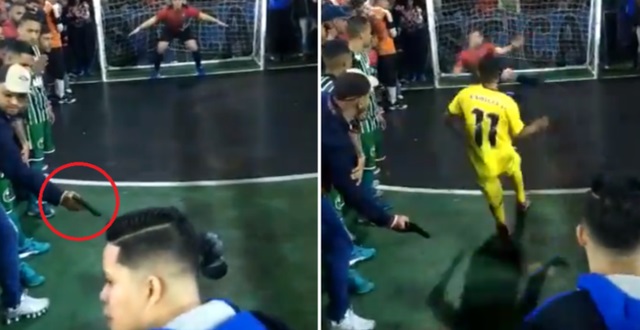 VIDEO: Cầu thủ hoảng sợ đá hỏng penalty trước họng súng đe dọa của CĐV
