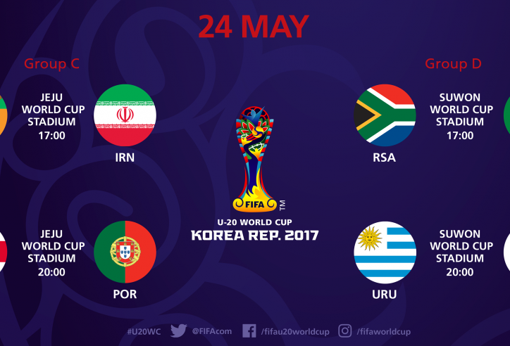 Lịch thi đấu U20 thế giới 2017 ngày 24/5
