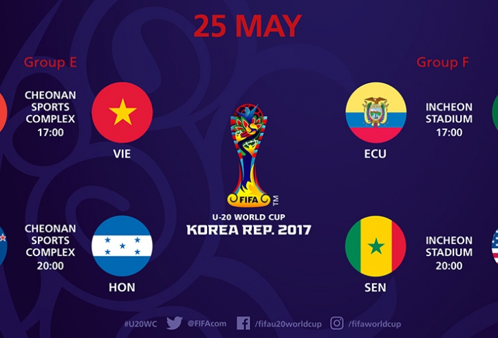 Lịch thi đấu U20 Việt Nam hôm nay, Lịch U20 thế giới 25/05