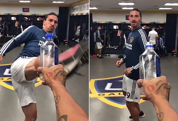 VIDEO: Ibrahimovic bắt trend 'đá bay nắp chai' bằng cú xoay người hoàn hảo
