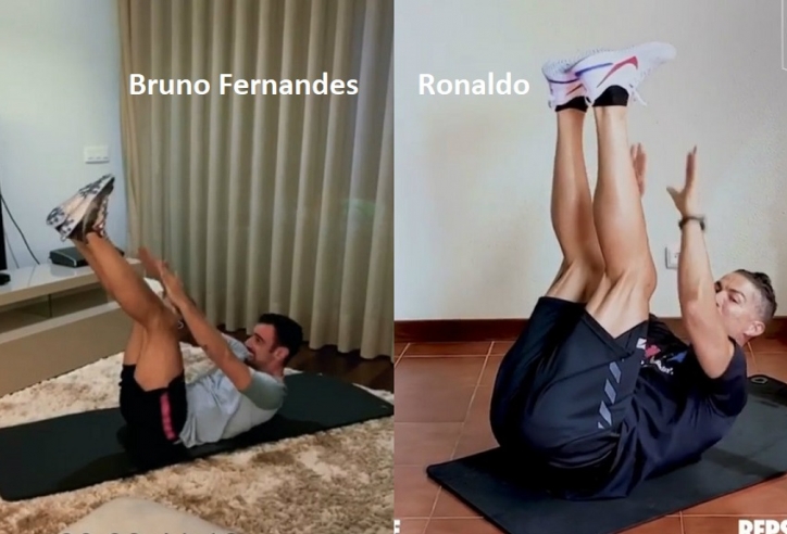 VIDEO: Bruno Fernandes thất bại trước thử thách gập bụng của Ronaldo