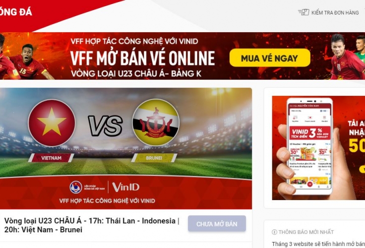 Hướng dẫn mua vé online vòng loại U23 châu Á của U23 VN