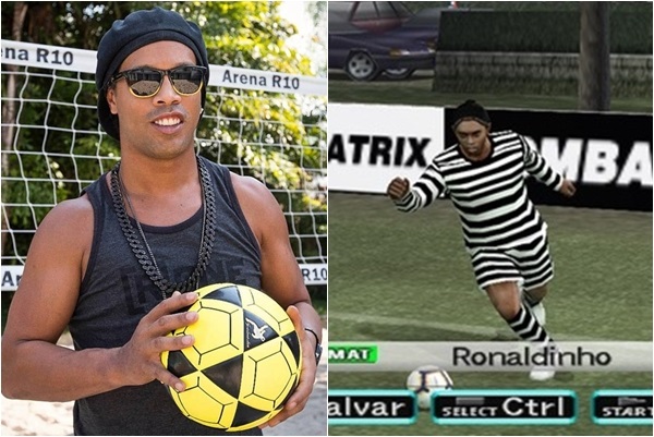 Ronaldinho mặc áo tù chơi bóng trong game PES