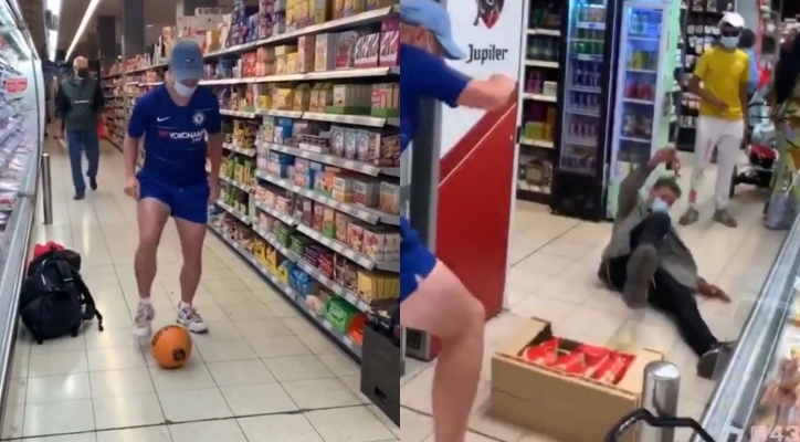 VIDEO: Đem bóng vào siêu thị, fan Chelsea báo hại anh nhân viên
