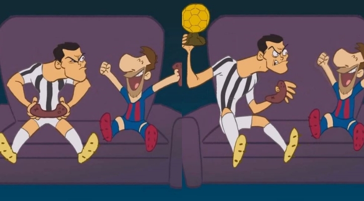 HÀI HƯỚC: Chơi game thua, Ronaldo cầm QBV ném Messi